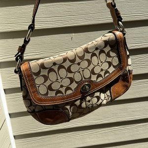 Coach brown lather and fabric purse